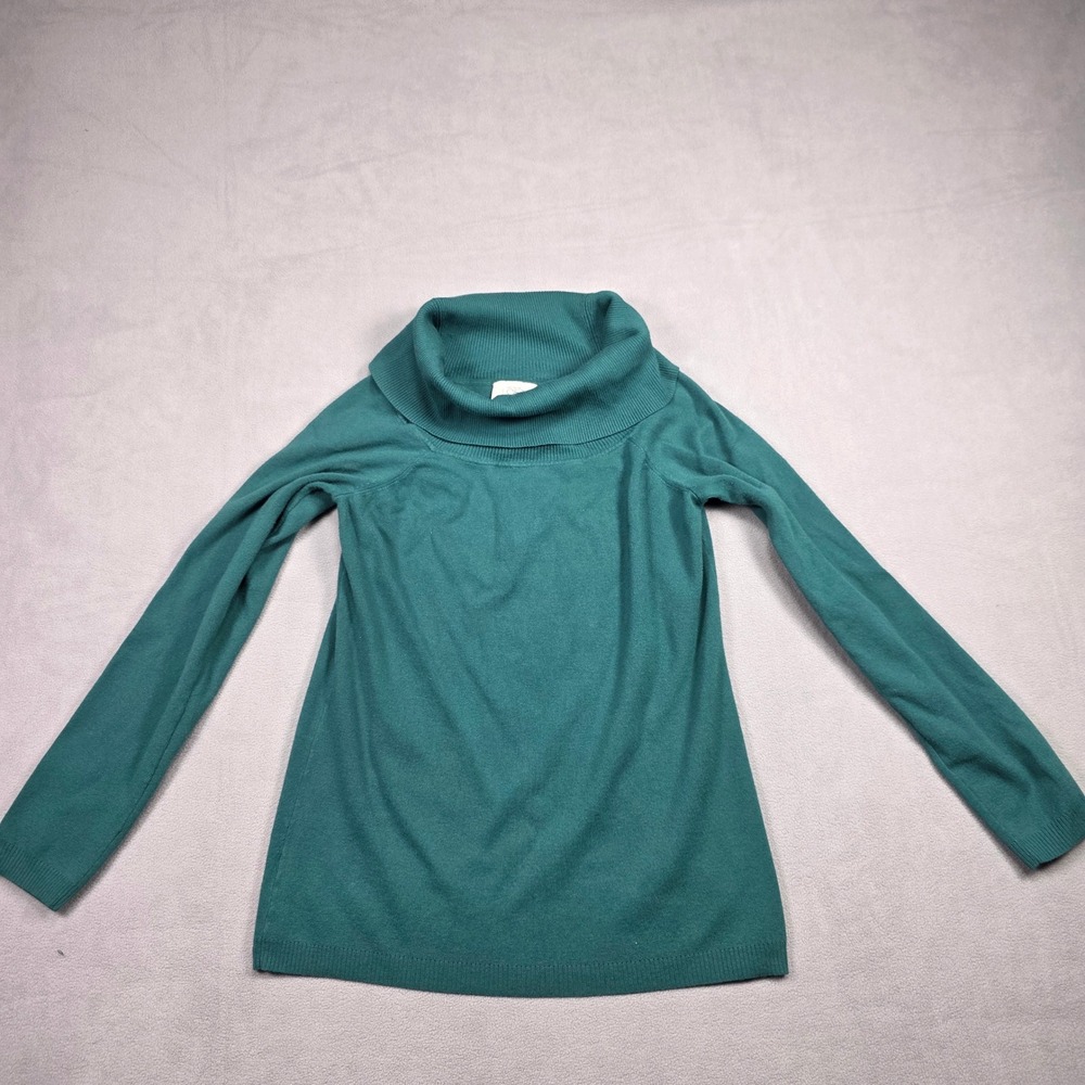 Ann Taylor LOFT Sweater Women Large Teal Cowl Neck Long‎ Sleeve Knit Top